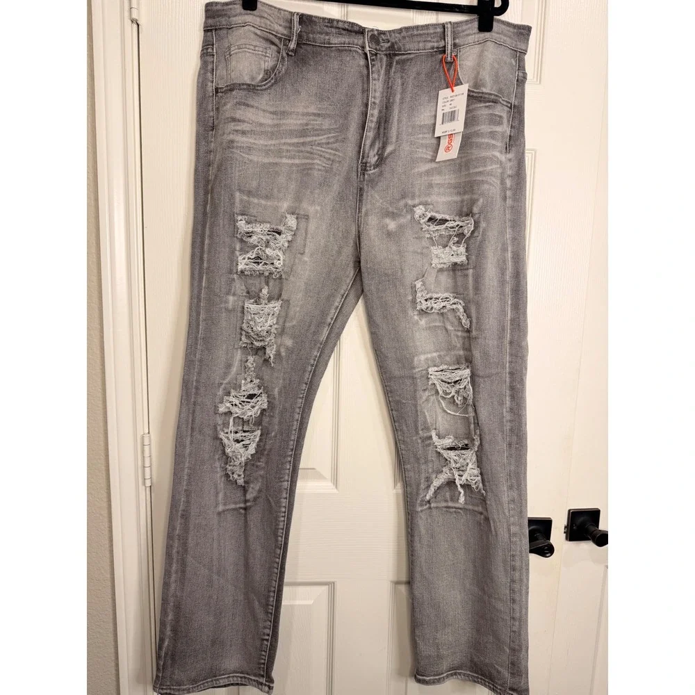 #B27 GSTR Distressed Denim Jeans Sz.‎ 46 Grey Ripped Straight Leg Stretch Pants